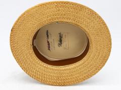 Vintage Natural Straw Pale Blue Ribbon Bow Boater Hat The Ridgemont Make 1930s - 3682612