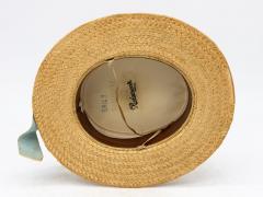 Vintage Natural Straw Pale Blue Ribbon Bow Boater Hat The Ridgemont Make 1930s - 3682619
