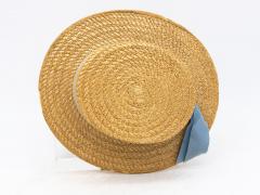 Vintage Natural Straw Pale Blue Ribbon Bow Boater Hat The Ridgemont Make 1930s - 3682643