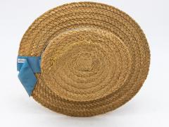 Vintage Natural Straw Pale Blue Ribbon Bow Boater Hat The Ridgemont Make 1930s - 3682659