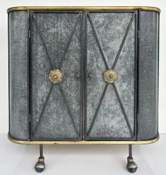 Vintage Neo classical Iron Brass Metal 2 door Cabinet or Dry Bar Glass Top - 3522025