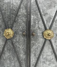 Vintage Neo classical Iron Brass Metal 2 door Cabinet or Dry Bar Glass Top - 3522026