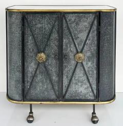Vintage Neo classical Iron Brass Metal 2 door Cabinet or Dry Bar Glass Top - 3522034