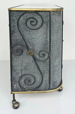 Vintage Neo classical Iron Brass Metal 2 door Cabinet or Dry Bar Glass Top - 3522120