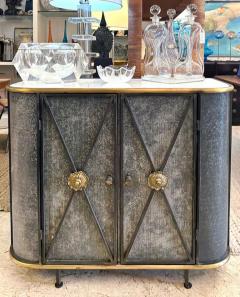 Vintage Neo classical Iron Brass Metal 2 door Cabinet or Dry Bar Glass Top - 3522142