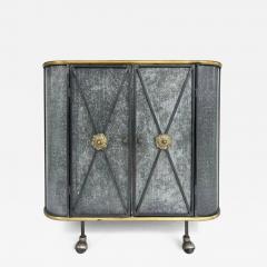 Vintage Neo classical Iron Brass Metal 2 door Cabinet or Dry Bar Glass Top - 3527676