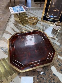 Vintage Octagonal Tortoiseshell Style Serving Tray with Brass Tone Rim - 4720425