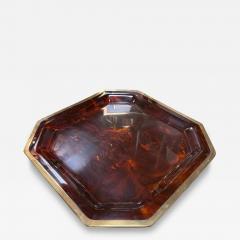 Vintage Octagonal Tortoiseshell Style Serving Tray with Brass Tone Rim - 4720542