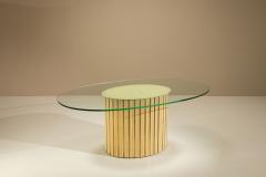 Vintage Oval Dining Table with Glass Top Italy 1970s - 4521294