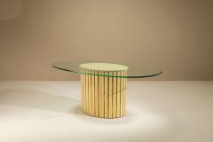 Vintage Oval Dining Table with Glass Top Italy 1970s - 4521328