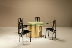 Vintage Oval Dining Table with Glass Top Italy 1970s - 4521329