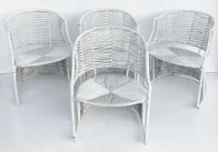 Vintage Painted Rush Wrapped Woven Armchairs with Metal Frames Set of 4 - 3502763