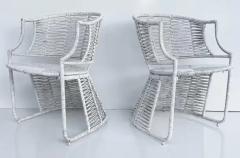 Vintage Painted Rush Wrapped Woven Armchairs with Metal Frames Set of 4 - 3502765