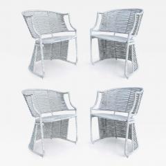 Vintage Painted Rush Wrapped Woven Armchairs with Metal Frames Set of 4 - 3527476