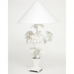 Vintage Painted Tole Hydrangea Lamp with Custom Shade - 4047918