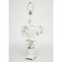 Vintage Painted Tole Hydrangea Lamp with Custom Shade - 4047921