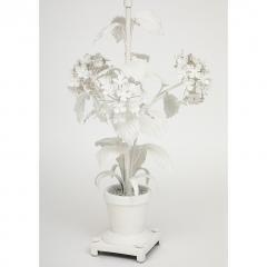 Vintage Painted Tole Hydrangea Lamp with Custom Shade - 4047923