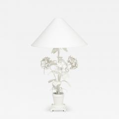 Vintage Painted Tole Hydrangea Lamp with Custom Shade - 4049374