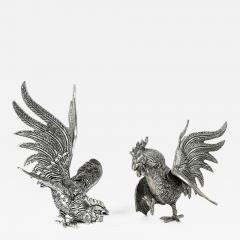 Vintage Pair English Silver Plated Roosters Table Decoration - 301038