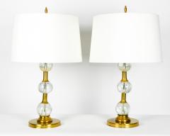 Vintage Pair Glass Brass Table Lamps - 399087