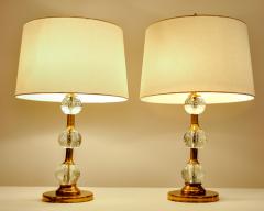 Vintage Pair Glass Brass Table Lamps - 399088