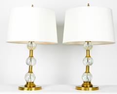 Vintage Pair Glass Brass Table Lamps - 399090