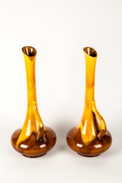 Vintage Pair Glazed Ceramic Decorative Vases Pieces - 298299