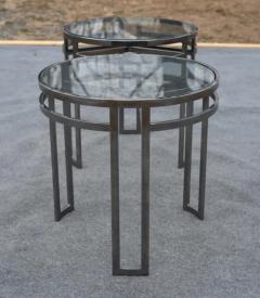 Vintage Pair Post Modern Side or End Tables Chrome Glass Architectural Style - 3947378