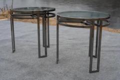 Vintage Pair Post Modern Side or End Tables Chrome Glass Architectural Style - 3947418