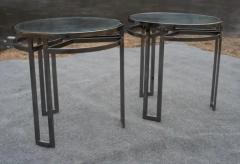 Vintage Pair Post Modern Side or End Tables Chrome Glass Architectural Style - 3947424