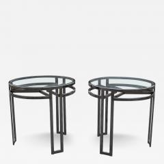 Vintage Pair Post Modern Side or End Tables Chrome Glass Architectural Style - 3948544