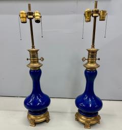 Vintage Pair of Cobalt Blue Warren Kessler Porcelain Table Lamps Brass Labeled - 2844271