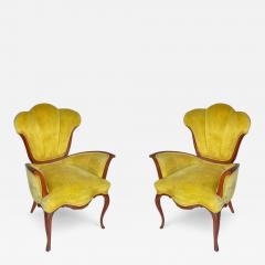 Vintage Pair of Hollywood Regency Art Nouveau Style French Lounge Armchairs - 3435203