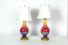 Vintage Pair of Iridescent Porcelain Table Lamps with Brass Base - 330559