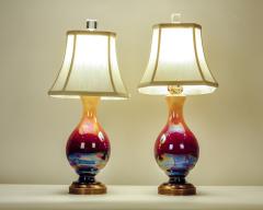 Vintage Pair of Iridescent Porcelain Table Lamps with Brass Base - 330560