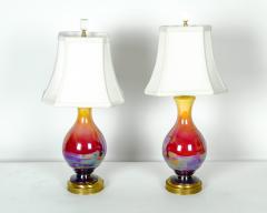 Vintage Pair of Iridescent Porcelain Table Lamps with Brass Base - 330561