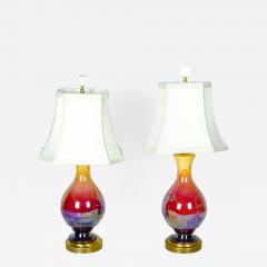 Vintage Pair of Iridescent Porcelain Table Lamps with Brass Base - 331205