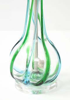 Vintage Pair of Mid Century Murano Glass Aqua Ribbon Lamps on Lucite Bases  - 4761962