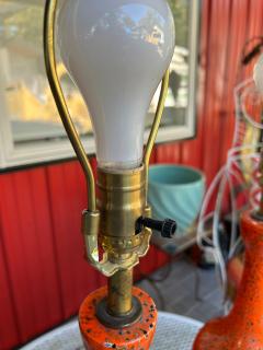 Vintage Pair of Orange Textured Ceramic Table Lamps Mid Century Modern - 4429025