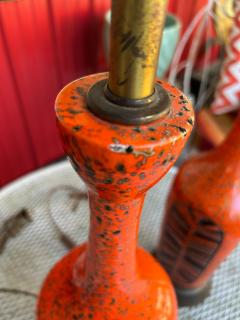 Vintage Pair of Orange Textured Ceramic Table Lamps Mid Century Modern - 4429032