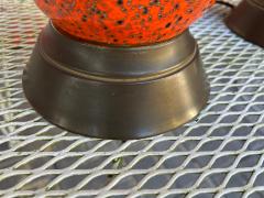 Vintage Pair of Orange Textured Ceramic Table Lamps Mid Century Modern - 4429124