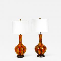 Vintage Pair of Porcelain Table or Task Lamps with Brass Base - 556977