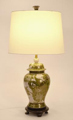 Vintage Pair of Porcelain Task Table Lamps with Wood Base - 801942