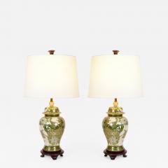 Vintage Pair of Porcelain Task Table Lamps with Wood Base - 802377