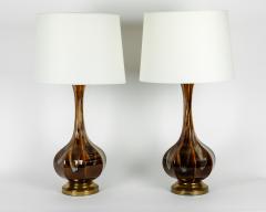 Vintage Pair of Porcelain with Brass Base Table or Task Lamps - 554578