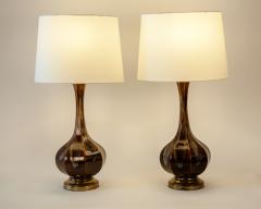 Vintage Pair of Porcelain with Brass Base Table or Task Lamps - 554579