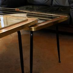 Vintage Pair of Wood Brass and Black Gold Striped Murano Glass Coffee Tables - 1684351