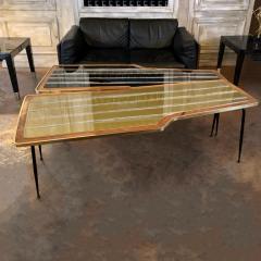 Vintage Pair of Wood Brass and Black Gold Striped Murano Glass Coffee Tables - 1684355