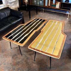 Vintage Pair of Wood Brass and Black Gold Striped Murano Glass Coffee Tables - 1684358