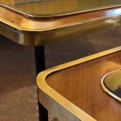 Vintage Pair of Wood Brass and Black Gold Striped Murano Glass Coffee Tables - 1684360